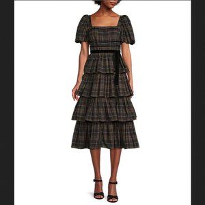 Antonio Melani Maisie Plaid Print Square Neck Puff Sleeve Midi Dress - WORN ONCE